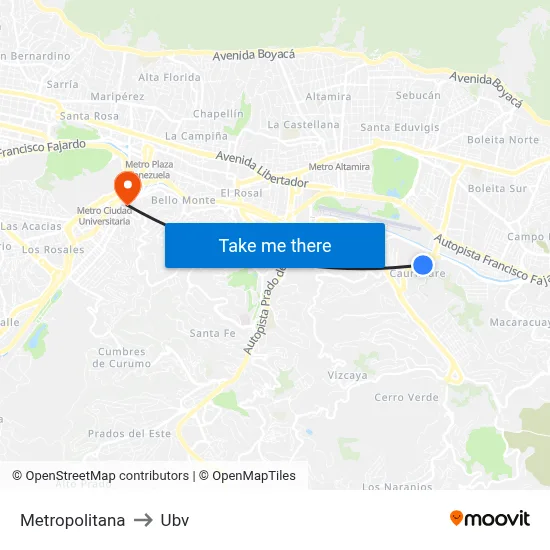 Metropolitana to Ubv map