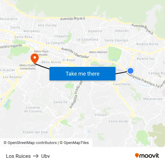 Los Ruices to Ubv map
