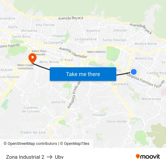 Zona Industrial 2 to Ubv map