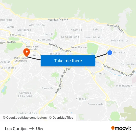 Los Cortijos to Ubv map