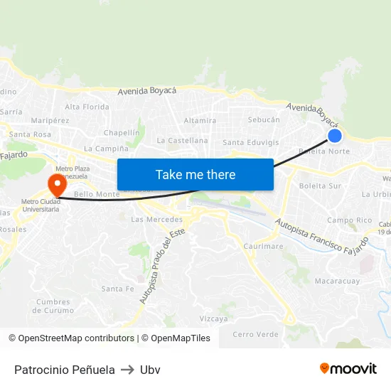 Patrocinio Peñuela to Ubv map