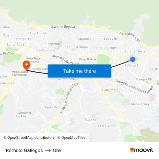 Rómulo Gallegos to Ubv map