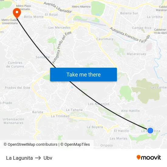 La Lagunita to Ubv map