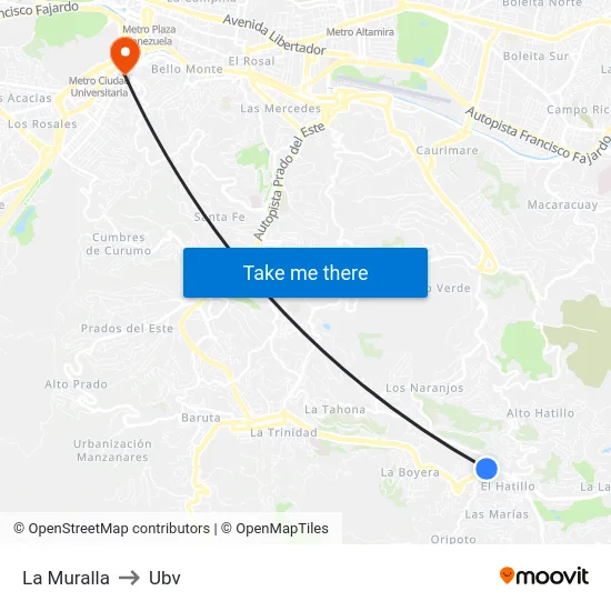 La Muralla to Ubv map