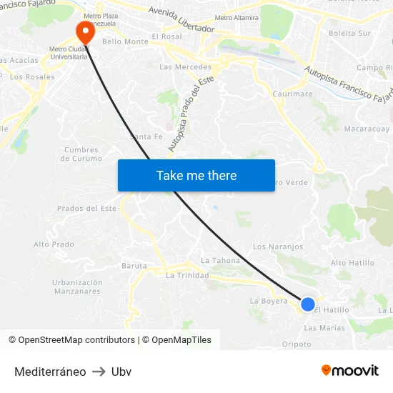 Mediterráneo to Ubv map