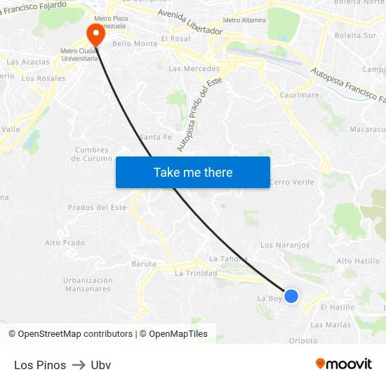 Los Pinos to Ubv map