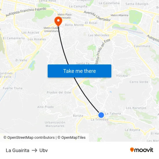 La Guairita to Ubv map