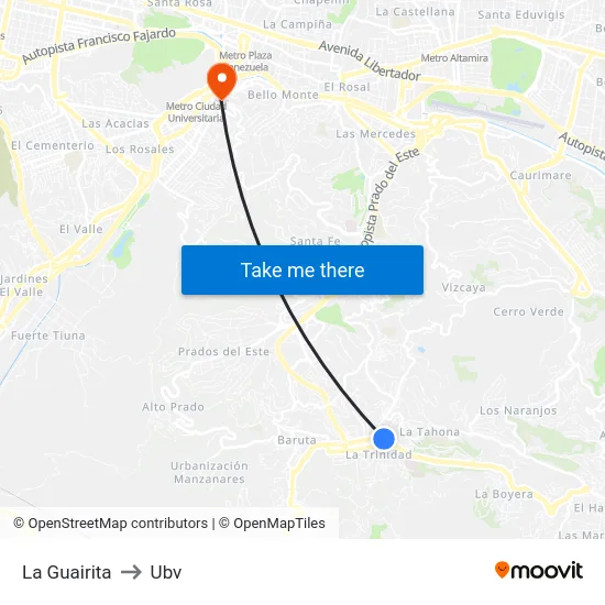 La Guairita to Ubv map