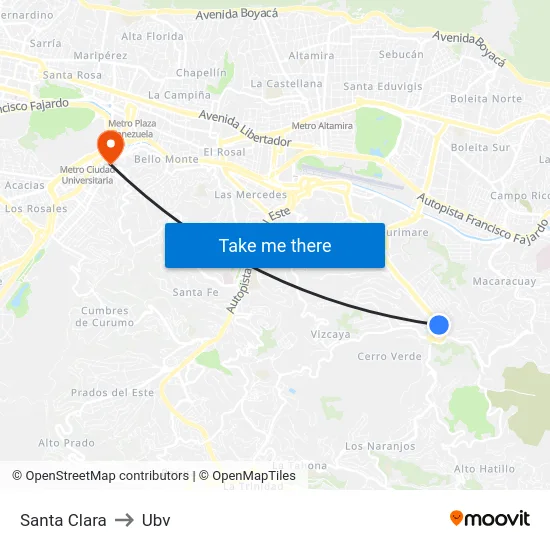 Santa Clara to Ubv map