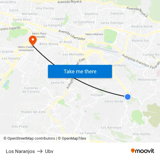 Los Naranjos to Ubv map