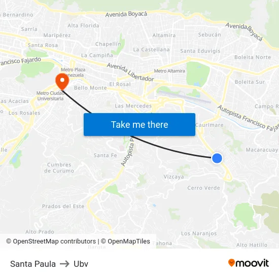 Santa Paula to Ubv map