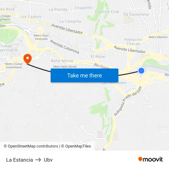 La Estancia to Ubv map