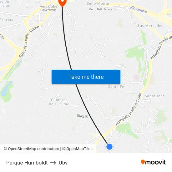 Parque Humboldt to Ubv map