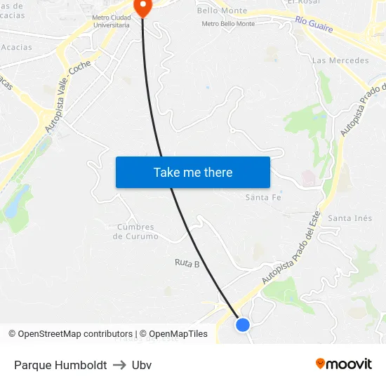 Parque Humboldt to Ubv map
