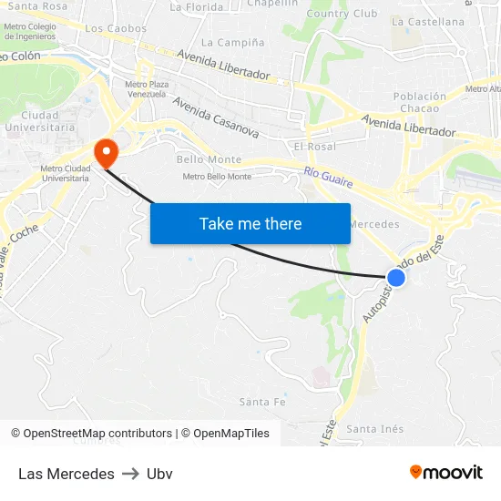 Las Mercedes to Ubv map