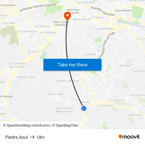 Piedra Azul to Ubv map