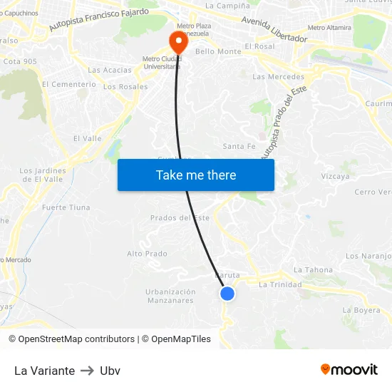 La Variante to Ubv map