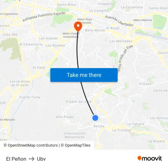 El Peñon to Ubv map