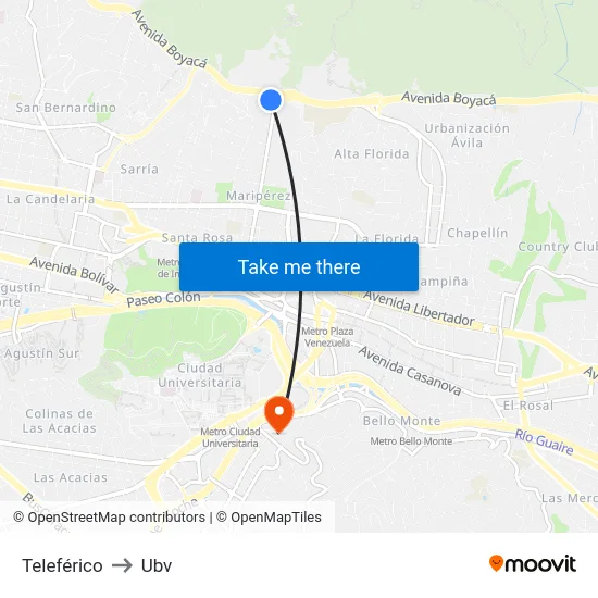 Teleférico to Ubv map