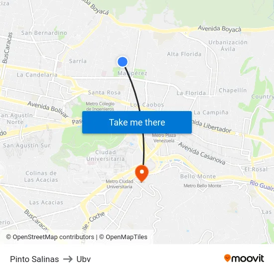 Pinto Salinas to Ubv map