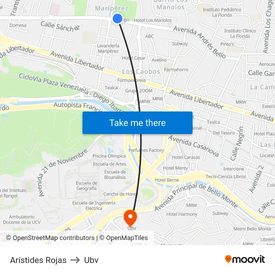 Arístides Rojas to Ubv map