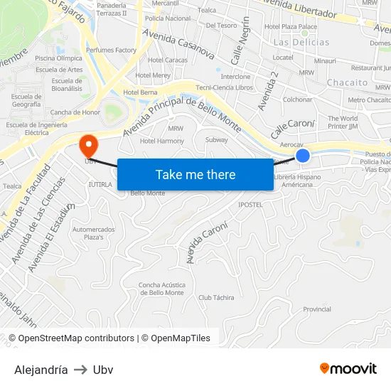 Alejandría to Ubv map