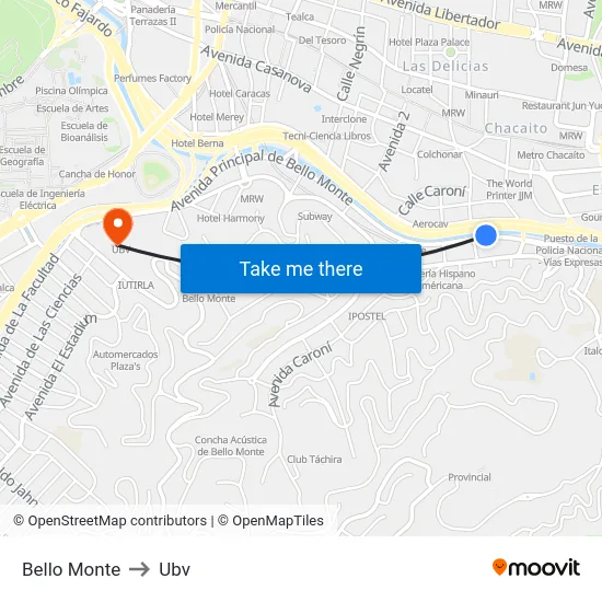 Bello Monte to Ubv map