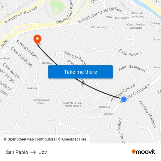 San Pablo to Ubv map