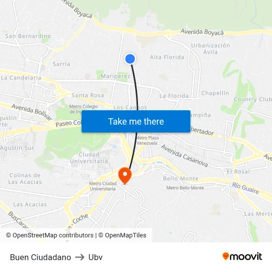 Buen Ciudadano to Ubv map