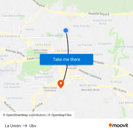 La Unión to Ubv map