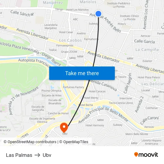 Las Palmas to Ubv map