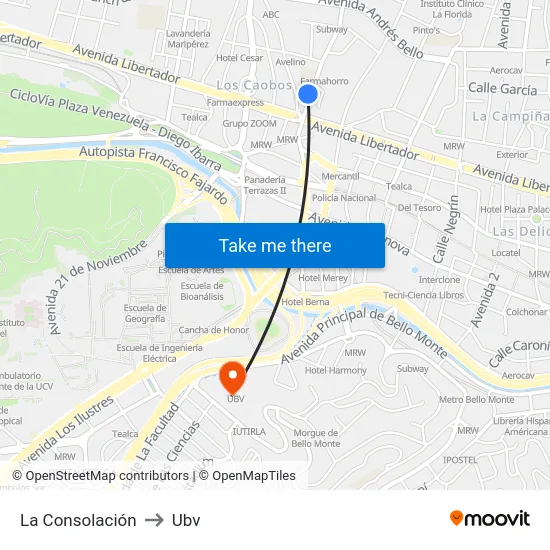 La Consolación to Ubv map