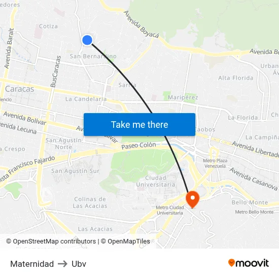 Maternidad to Ubv map