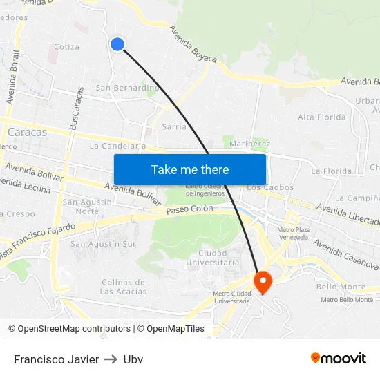 Francisco Javier to Ubv map