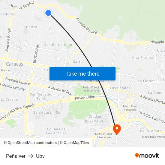 Peñalver to Ubv map