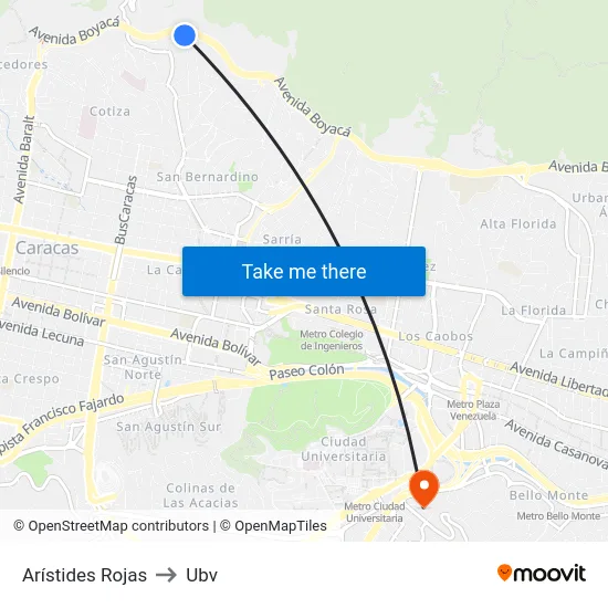 Arístides Rojas to Ubv map
