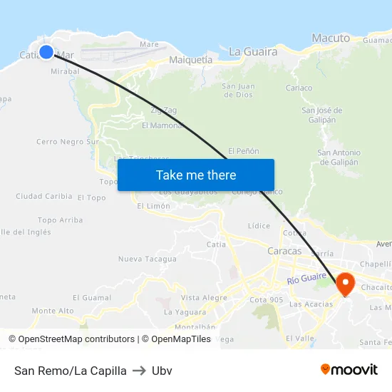 San Remo/La Capilla to Ubv map