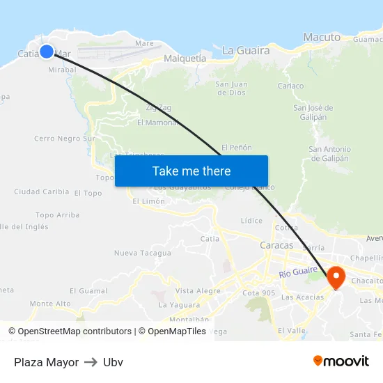Plaza Mayor to Ubv map