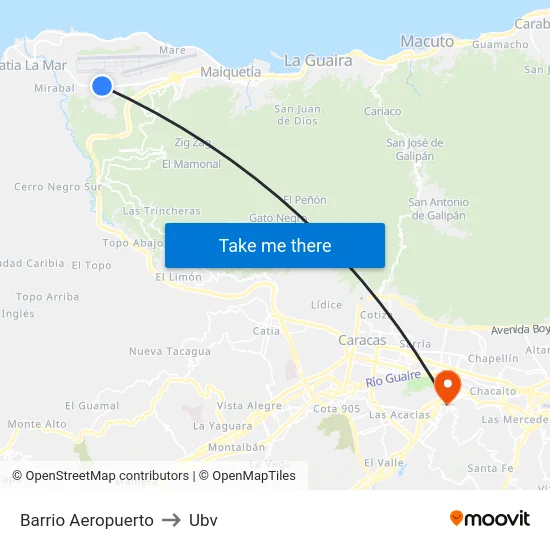 Barrio Aeropuerto to Ubv map