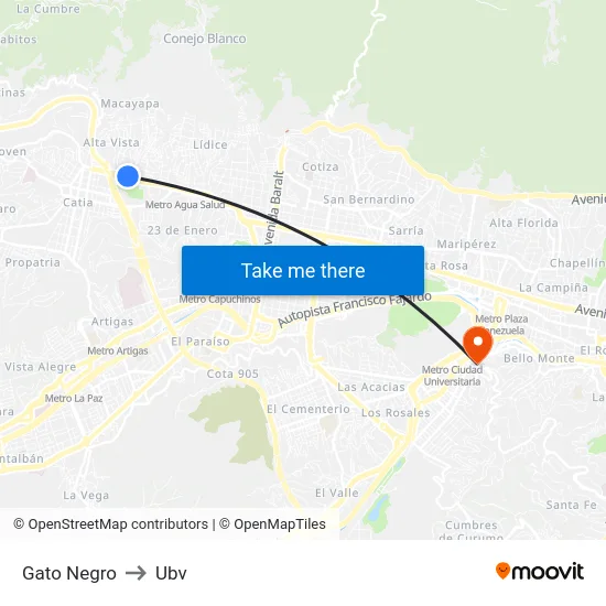 Gato Negro to Ubv map