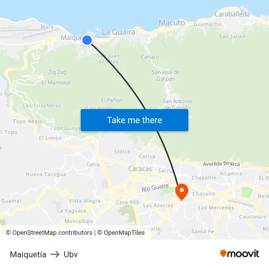 Maiquetía to Ubv map