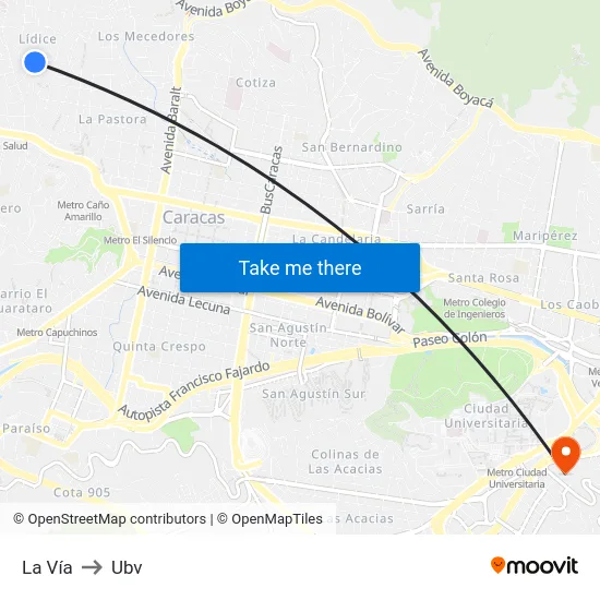 La Vía to Ubv map