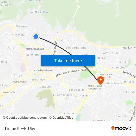 Lídice II to Ubv map