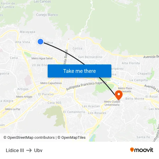 Lídice III to Ubv map