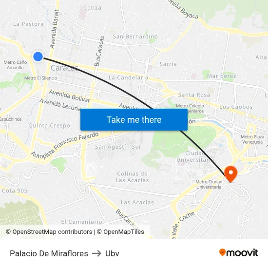 Palacio De Miraflores to Ubv map