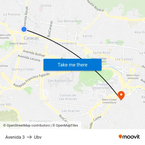 Avenida 3 to Ubv map