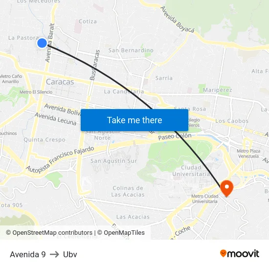 Avenida 9 to Ubv map