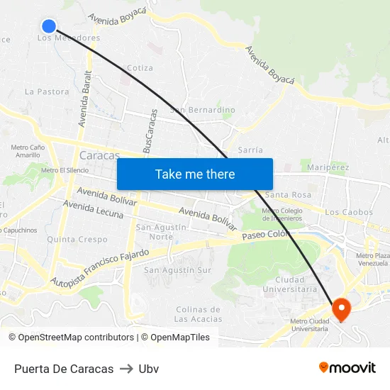 Puerta De Caracas to Ubv map