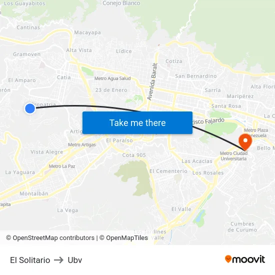 El Solitario to Ubv map