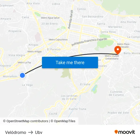 Velódromo to Ubv map